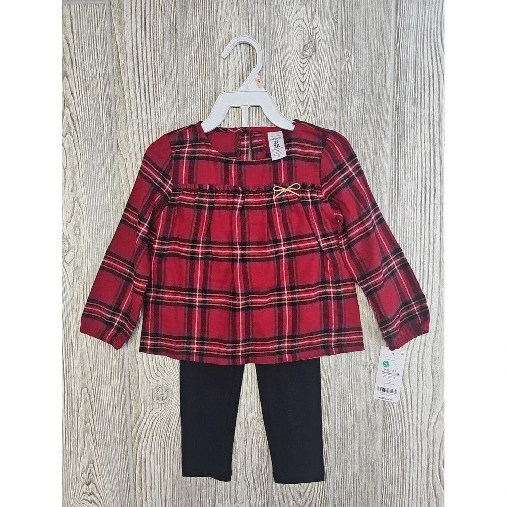🎄 Carter's Toddler Christmas Holiday Plaid Top & Leggings Set 2T NWT